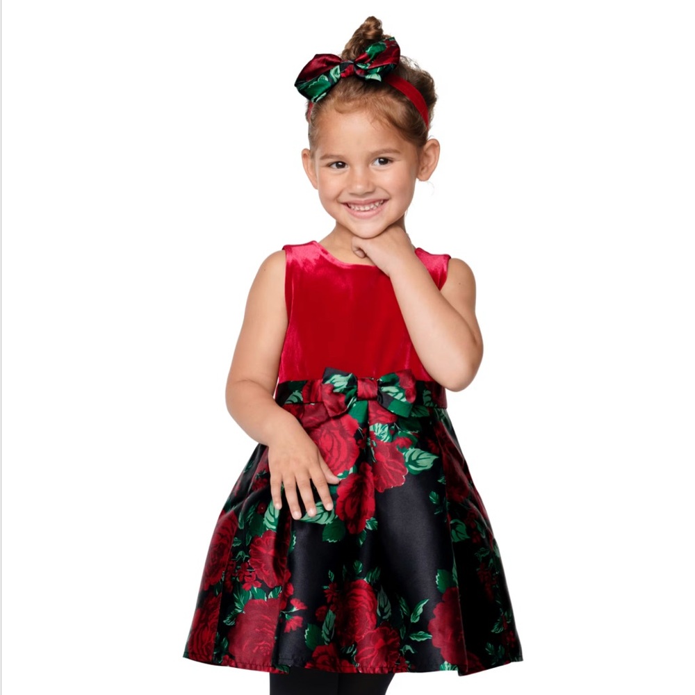 Girls Party Dress The Children's Place Velour to Floral Rose Print— Size 6